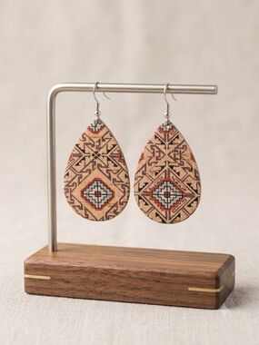 Desert Rose Teardrop Cork Earrings with Southwestern Print